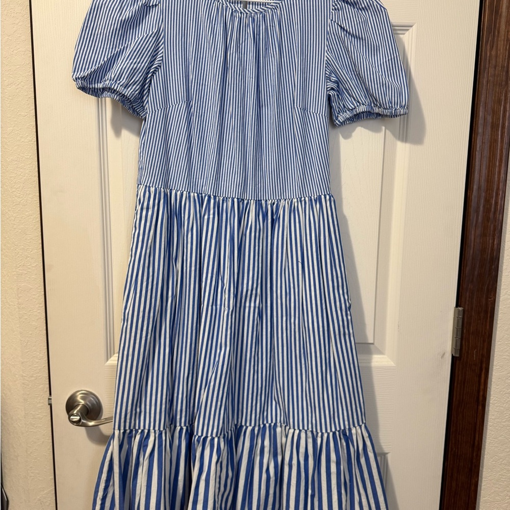 J. Crew Factory Blue Smocked Puff Sleeve Sundress
